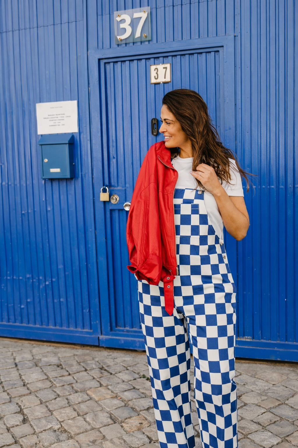 Calças Jardineiras QUADRADOS AZUIS