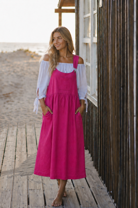 Saia Jardineira LINHO Rosa